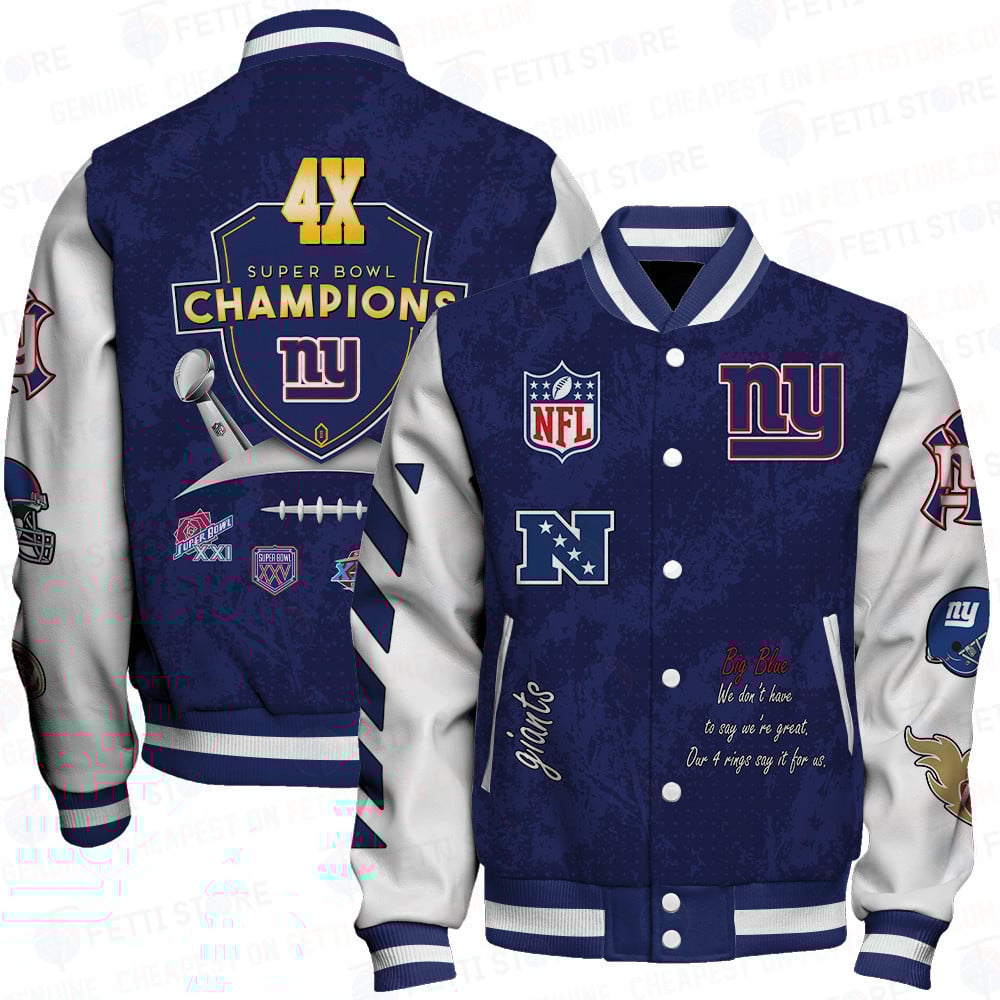 New York Giants 4X Champions Print Varsity Jacket SFAT V9 - Famjoys New York Giants 4X Champions Print Varsity Jacket SFAT V9 - Famjoys