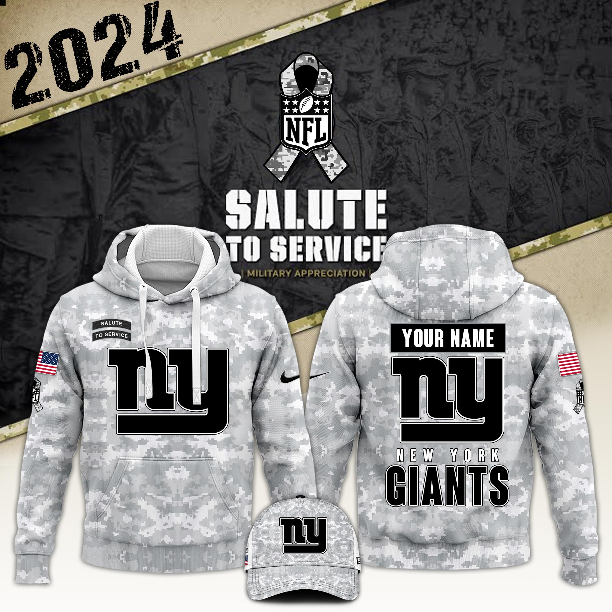 New York Giants Arctic Camo Salute to Service Club Hoodie 2024