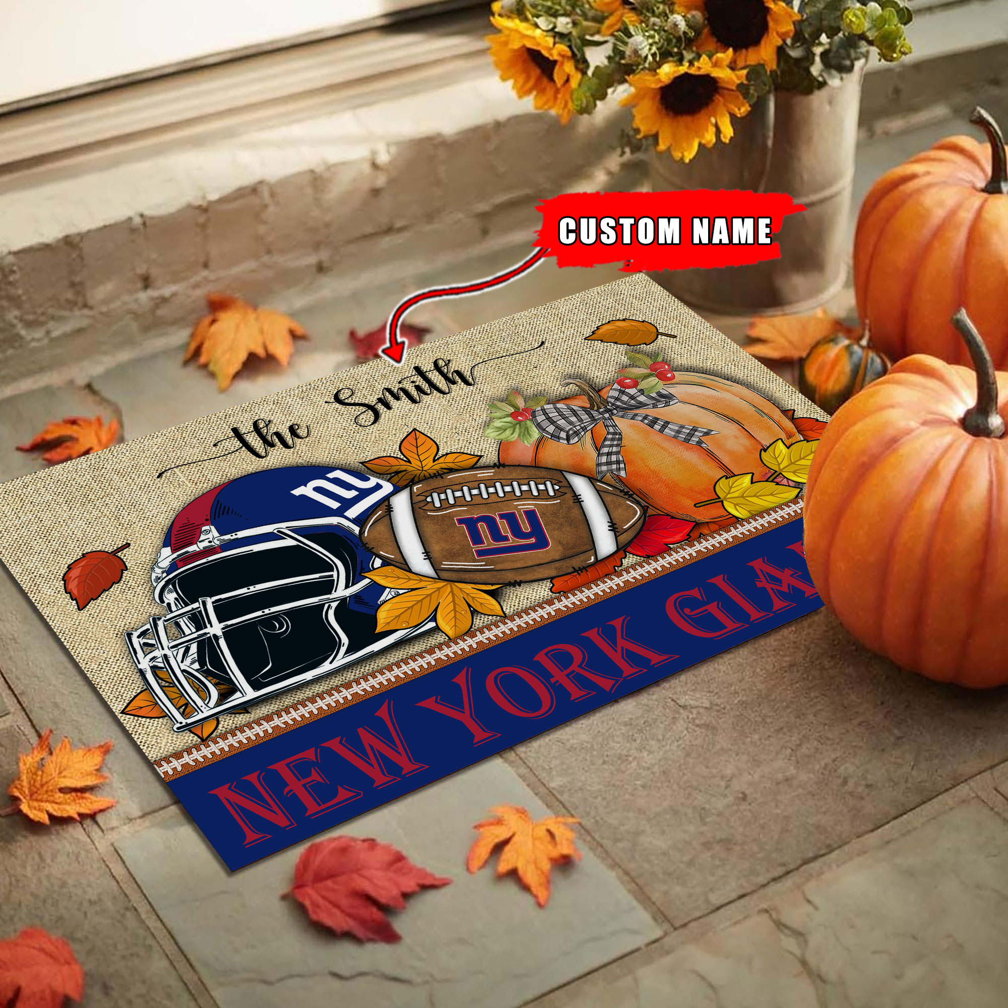 New York Giants Fall Football Doormat - Famjoys New York Giants Fall Football Doormat - Famjoys