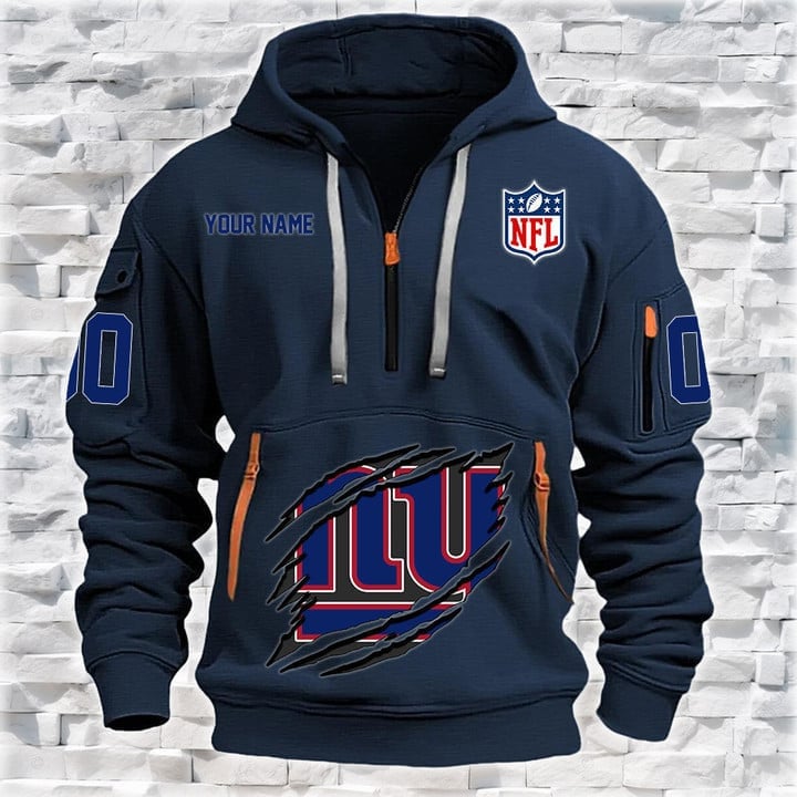 New York Giants New Personalized Quarter Zip Hoodie AZBTQZH000092 - Famjoys New York Giants New Personalized Quarter Zip Hoodie AZBTQZH000092 - Famjoys