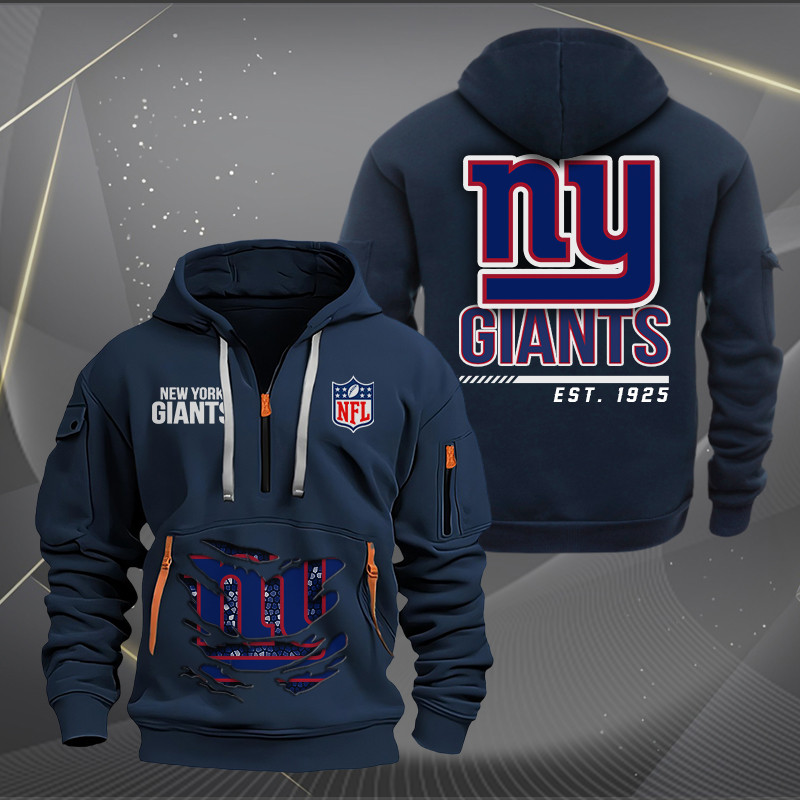 New York Giants New Personalized Quarter Zip Hoodie AZBTQZH000118 - Famjoys New York Giants New Personalized Quarter Zip Hoodie AZBTQZH000118 - Famjoys