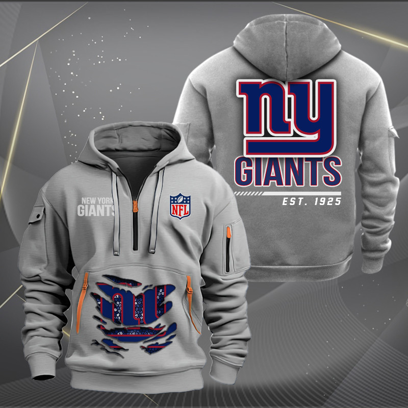 New York Giants New Personalized Quarter Zip Hoodie AZBTQZH000118 - Famjoys New York Giants New Personalized Quarter Zip Hoodie AZBTQZH000118 - Famjoys