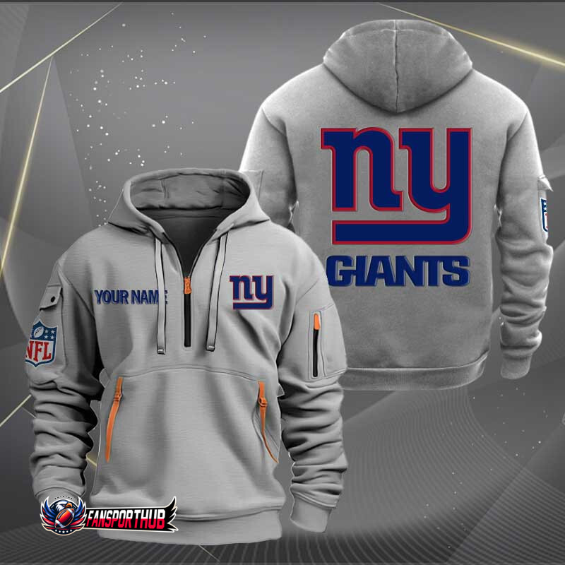 New York Giants New Personalized Quarter Zip Hoodie AZBTQZH000214 - Famjoys New York Giants New Personalized Quarter Zip Hoodie AZBTQZH000214 - Famjoys