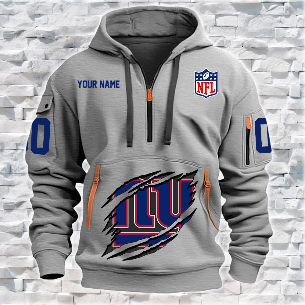 New York Giants New Personalized Quarter Zip Hoodie NA023 - Famjoys New York Giants New Personalized Quarter Zip Hoodie NA023 - Famjoys