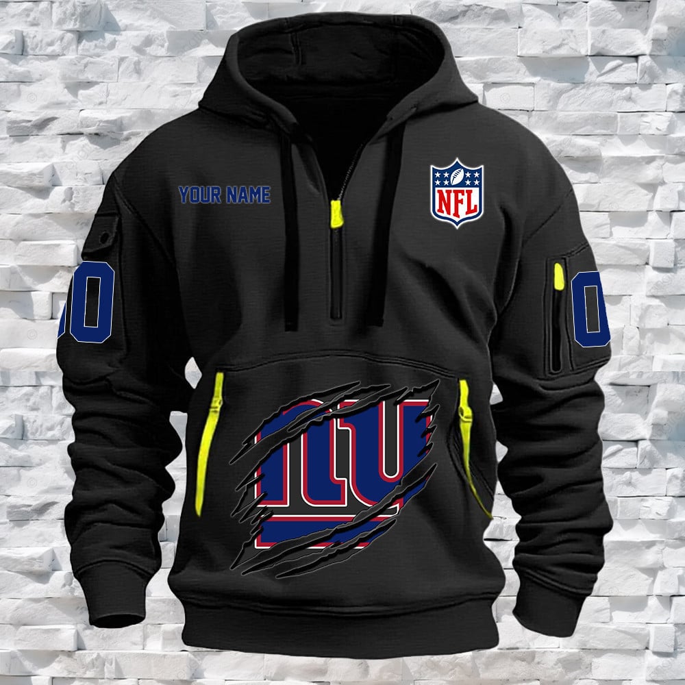 New York Giants New Personalized Quarter Zip Hoodie NA023 - Famjoys New York Giants New Personalized Quarter Zip Hoodie NA023 - Famjoys