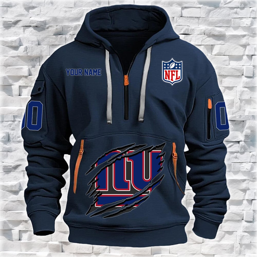 New York Giants New Personalized Quarter Zip Hoodie NA023 - Famjoys New York Giants New Personalized Quarter Zip Hoodie NA023 - Famjoys