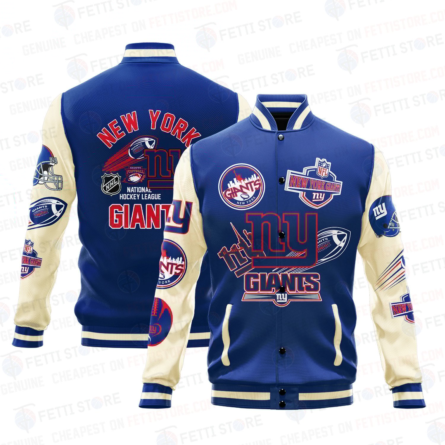 New York Giants Pattern Varsity Jacket - Famjoys New York Giants Pattern Varsity Jacket - Famjoys