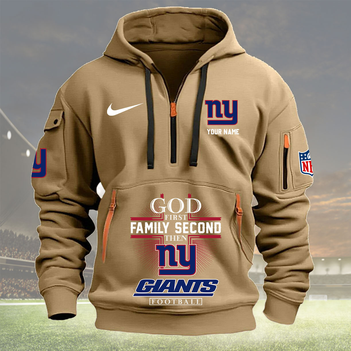 New York Giants Personalized Quarter Zip Hoodie New Collection AZBTQZH000261 - Famjoys New York Giants Personalized Quarter Zip Hoodie New Collection AZBTQZH000261 - Famjoys