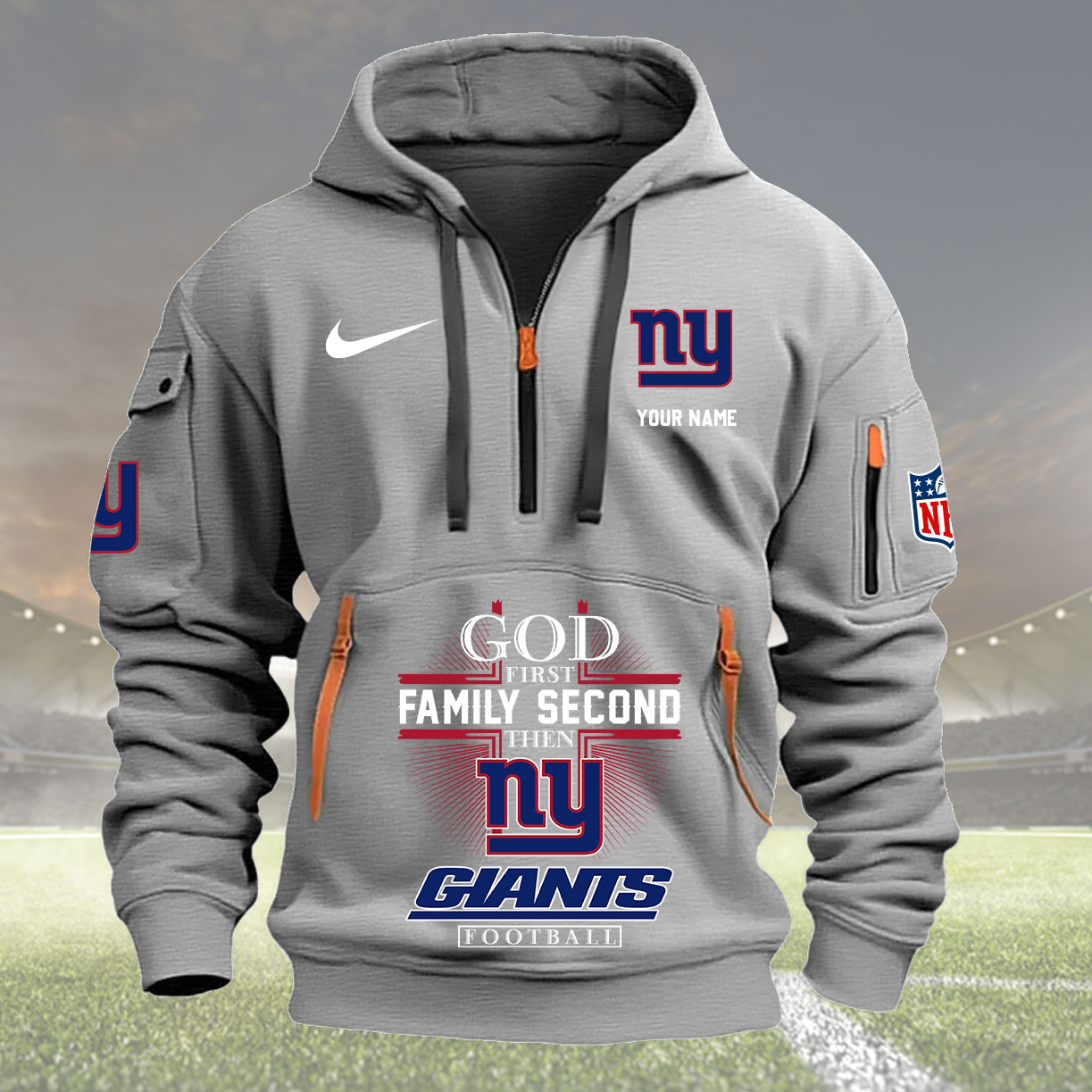 New York Giants Personalized Quarter Zip Hoodie New Collection AZBTQZH000261 - Famjoys New York Giants Personalized Quarter Zip Hoodie New Collection AZBTQZH000261 - Famjoys