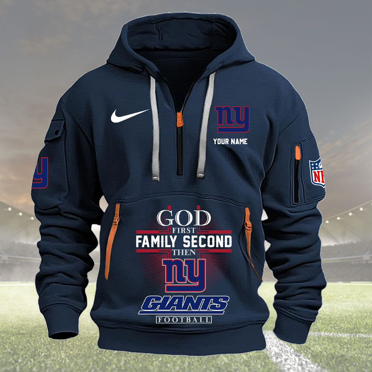 New York Giants Personalized Quarter Zip Hoodie New Collection AZBTQZH000261 - Famjoys New York Giants Personalized Quarter Zip Hoodie New Collection AZBTQZH000261 - Famjoys
