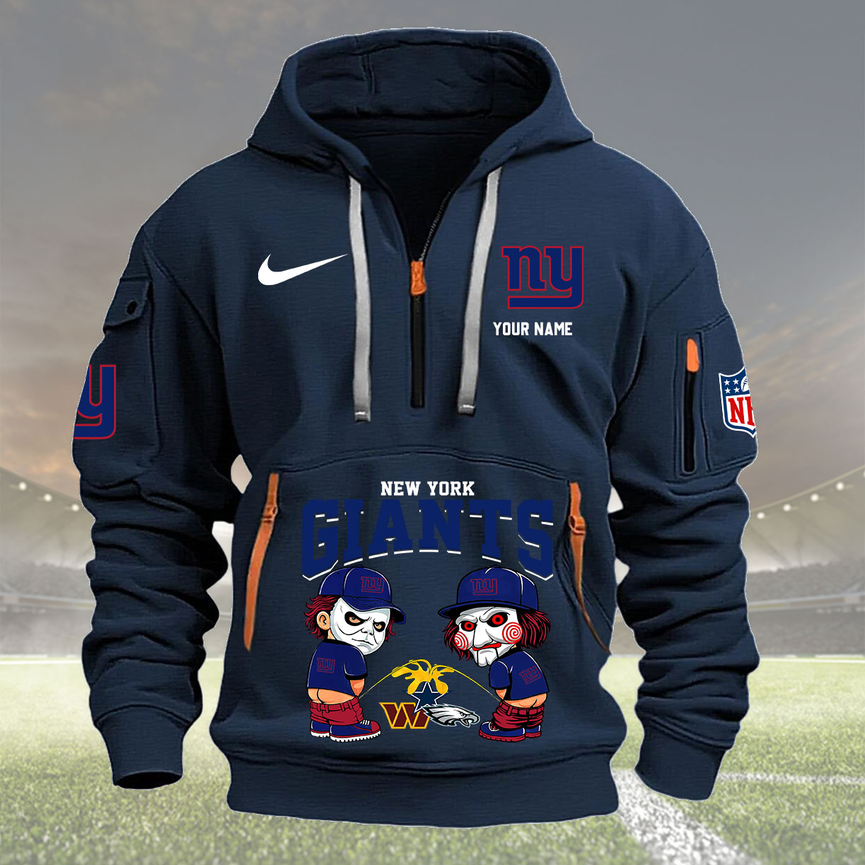 New York Giants Personalized Quarter Zip Hoodie New Collection AZBTQZH000295 - Famjoys New York Giants Personalized Quarter Zip Hoodie New Collection AZBTQZH000295 - Famjoys