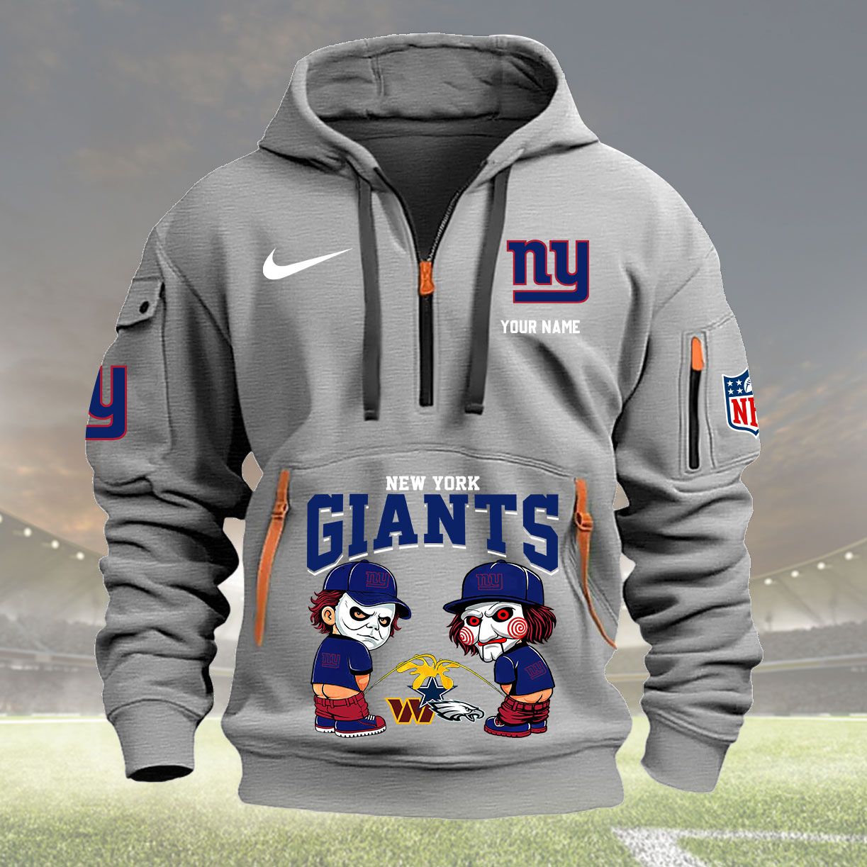 New York Giants Personalized Quarter Zip Hoodie New Collection AZBTQZH000295 - Famjoys New York Giants Personalized Quarter Zip Hoodie New Collection AZBTQZH000295 - Famjoys