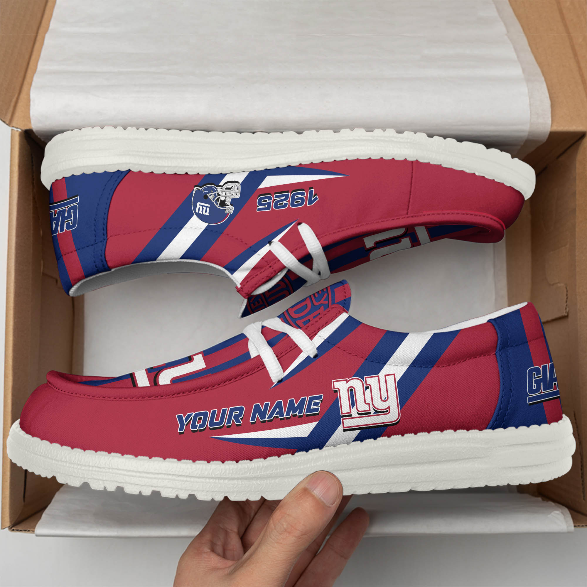 New York Giants Team White Canvas Loafer Shoes Personalized Your Name - Famjoys New York Giants Team White Canvas Loafer Shoes Personalized Your Name - Famjoys