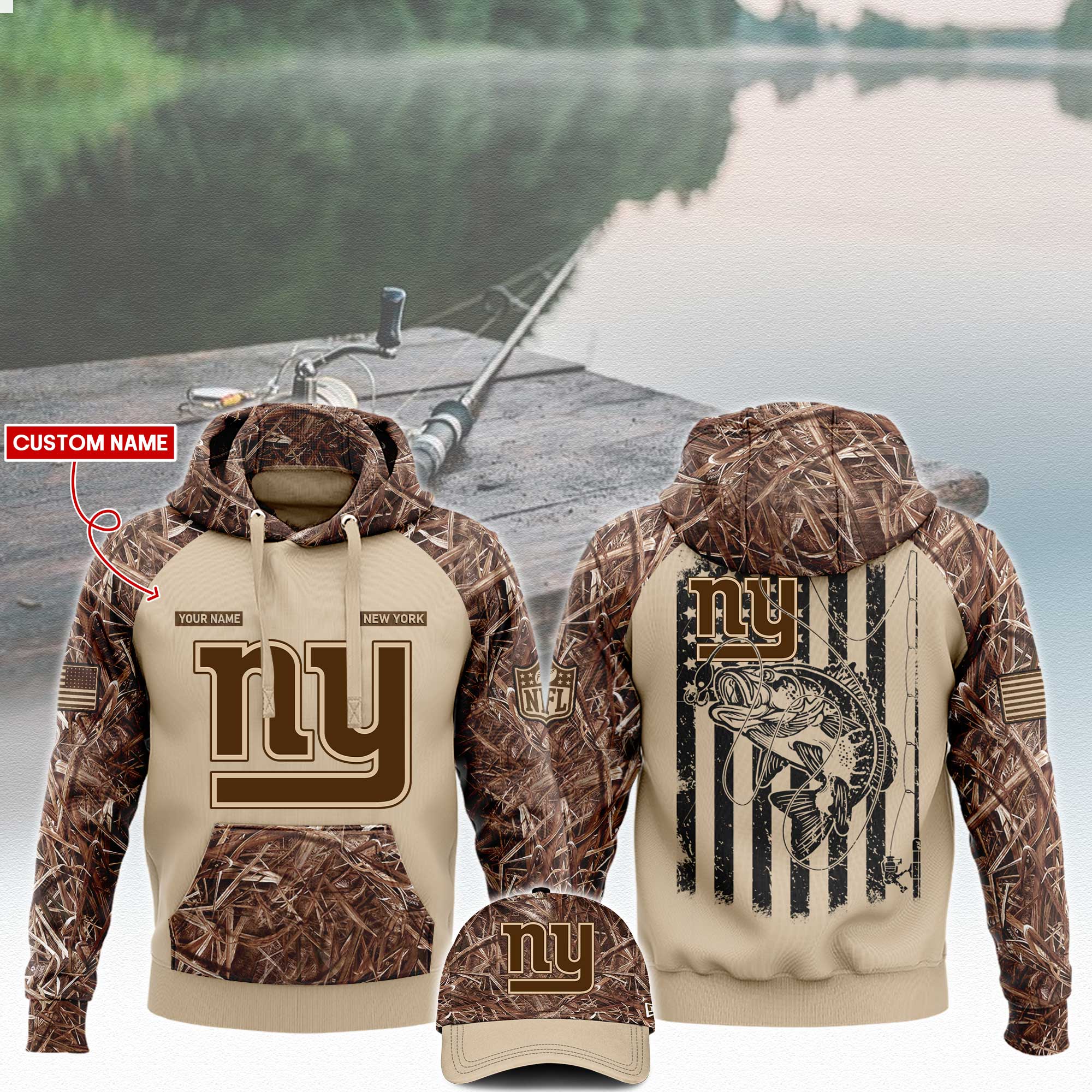 New York Giants x Fishing Hoodie V3 - Famjoys New York Giants x Fishing Hoodie V3 - Famjoys