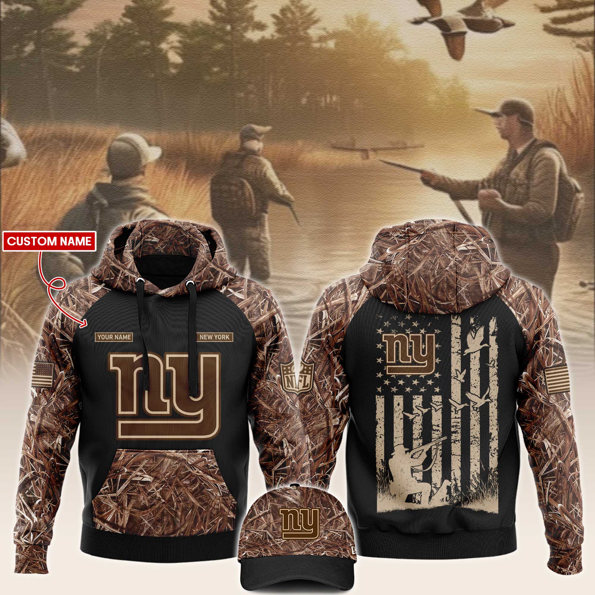 New York Giants x Hunting Hoodie V2 - Famjoys New York Giants x Hunting Hoodie V2 - Famjoys