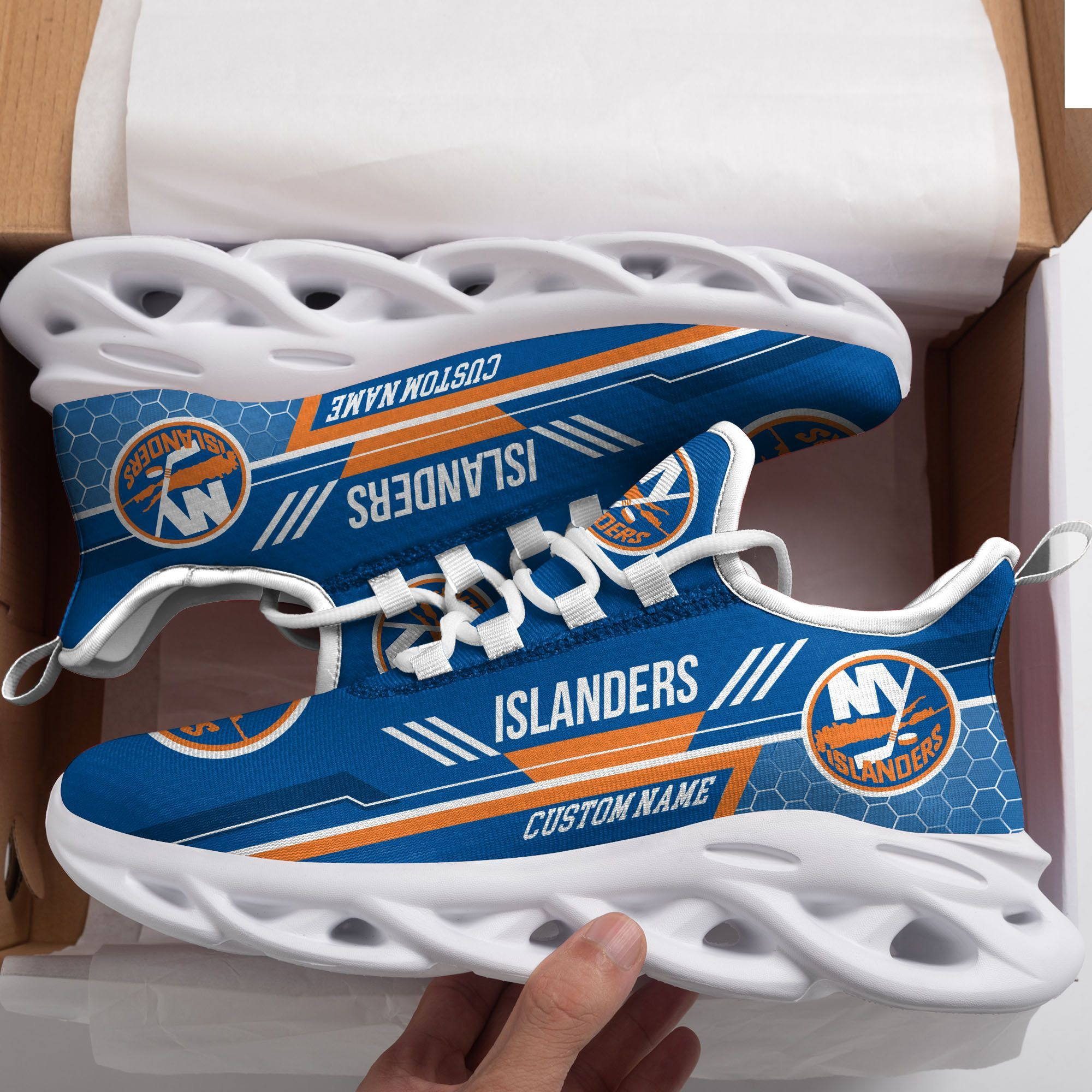 New York Islanders Custom Personalized Max Soul Sneakers Shoes - Famjoys New York Islanders Custom Personalized Max Soul Sneakers Shoes - Famjoys