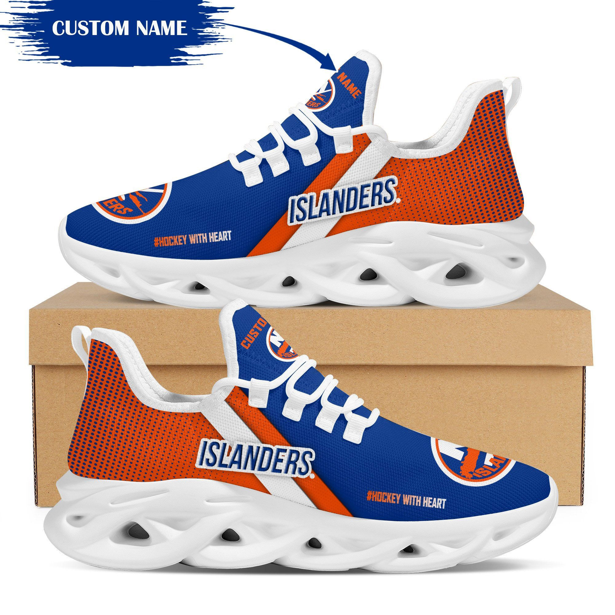 New York Islanders Custom Personalized Max Soul Sneakers Shoes - Famjoys New York Islanders Custom Personalized Max Soul Sneakers Shoes - Famjoys