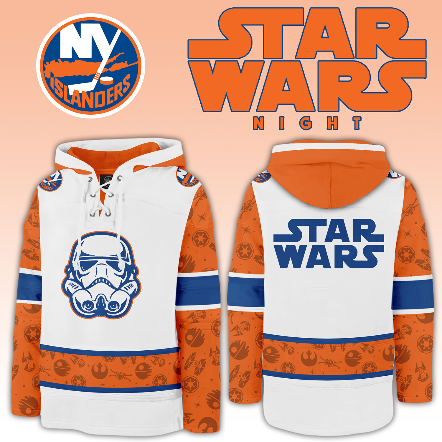 New York Islanders x Star Wars Night Lace Up Hoodie - Famjoys New York Islanders x Star Wars Night Lace Up Hoodie - Famjoys