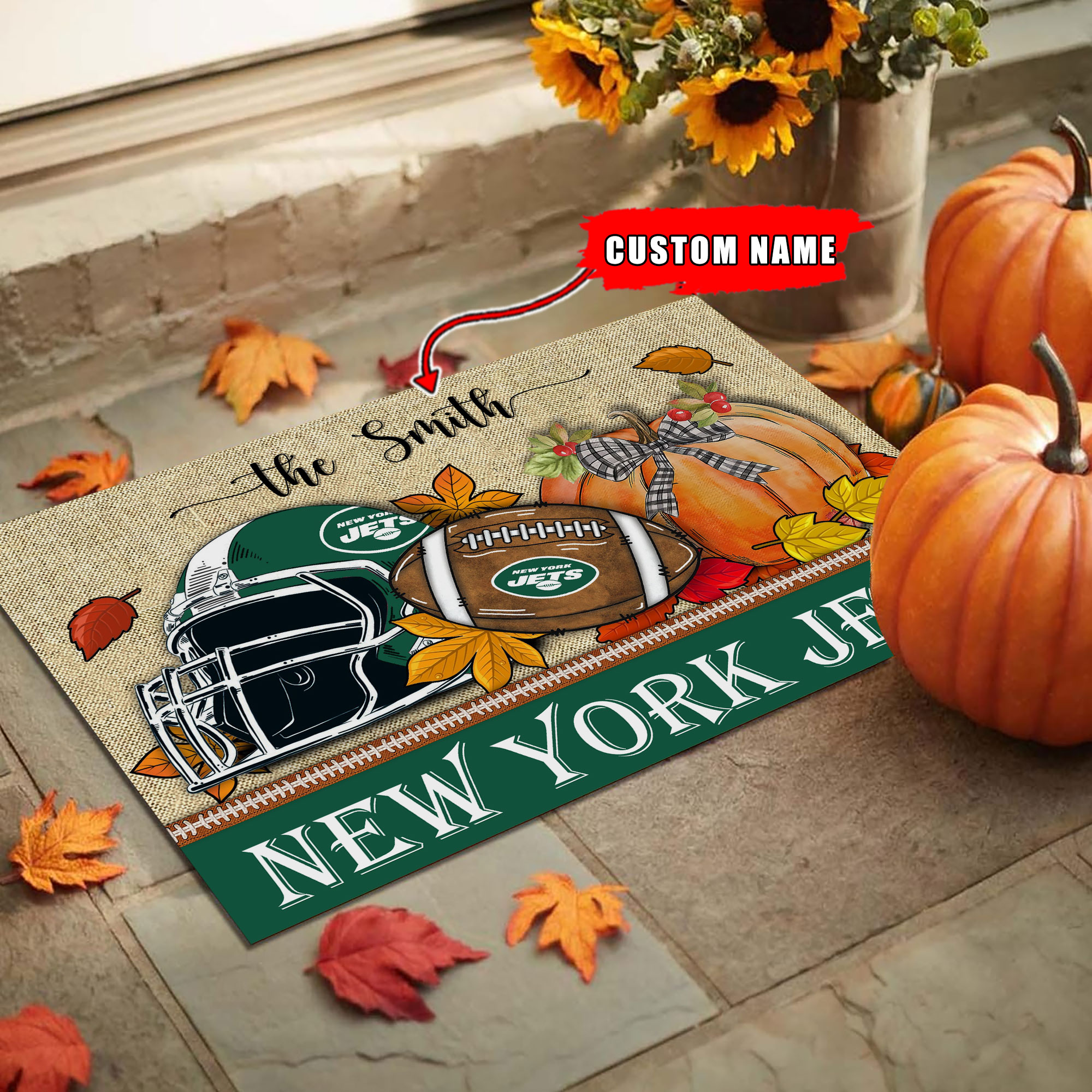 New York Jets Fall Football Doormat - Famjoys New York Jets Fall Football Doormat - Famjoys