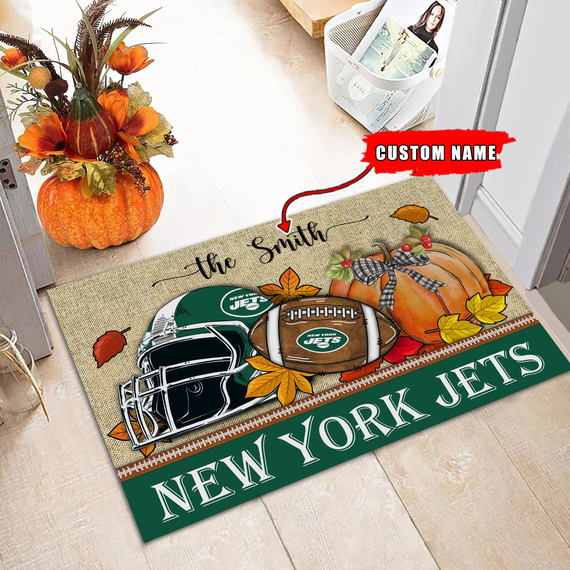New York Jets Fall Football Doormat - Famjoys New York Jets Fall Football Doormat - Famjoys