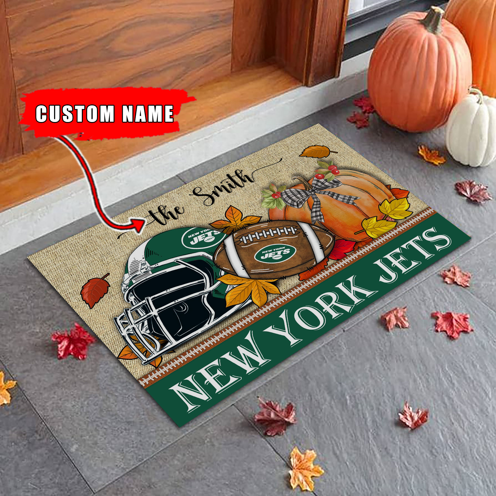 New York Jets Fall Football Doormat - Famjoys New York Jets Fall Football Doormat - Famjoys