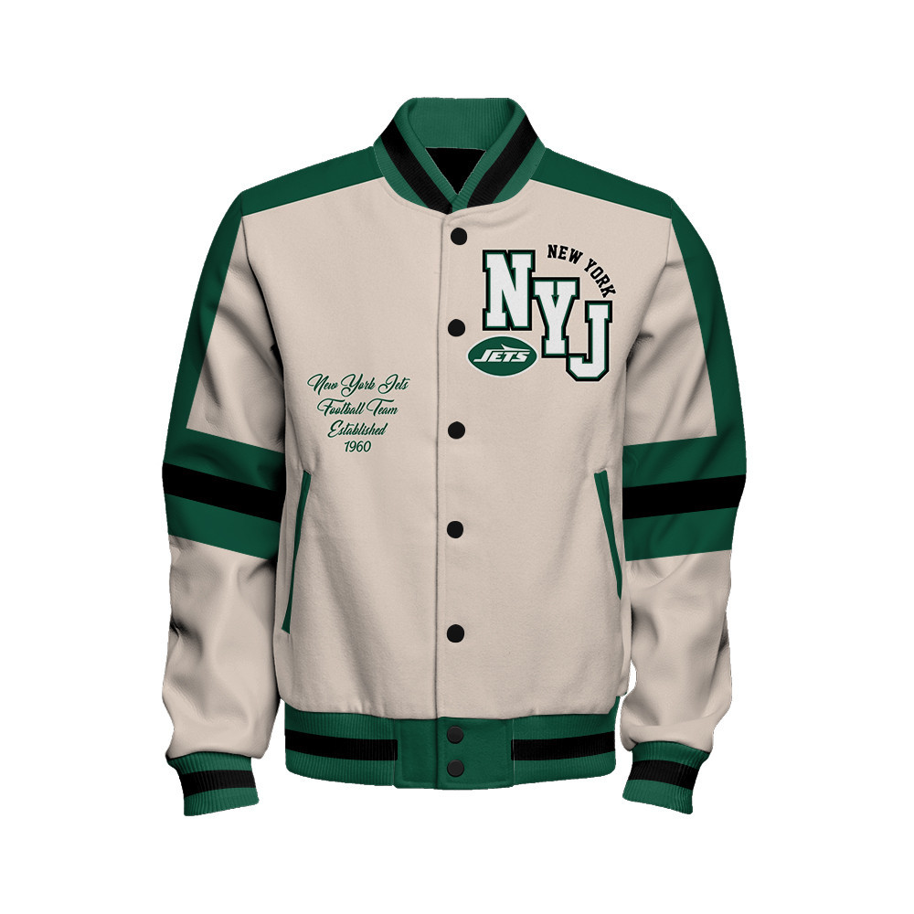 New York Jets - Feel The Power Unisex Varsity Jacket - Famjoys New York Jets - Feel The Power Unisex Varsity Jacket - Famjoys