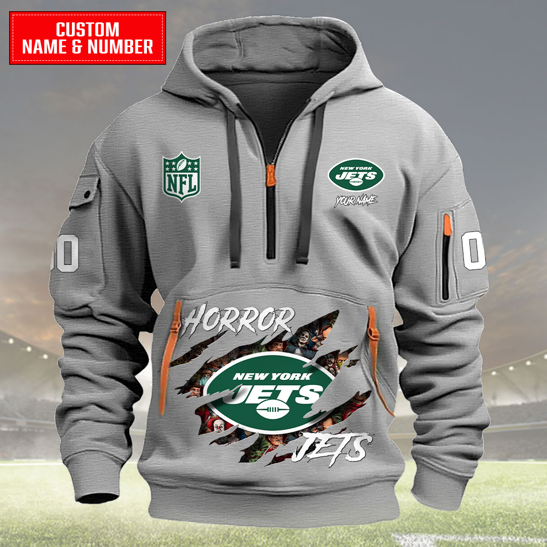 New York Jets Halloween Horror Collection Personalize Quarter Zip Hoodie AZCAQZH000030 - Famjoys New York Jets Halloween Horror Collection Personalize Quarter Zip Hoodie AZCAQZH000030 - Famjoys