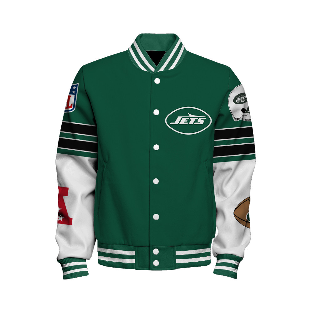 New York Jets National Football League Feel The Power Unisex Varsity Jacket - Famjoys New York Jets National Football League Feel The Power Unisex Varsity Jacket - Famjoys