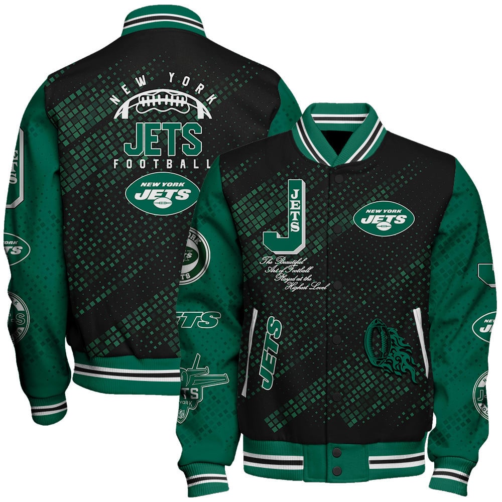 New York Jets National Football League Pattern Varsity Jacket V13 - Famjoys New York Jets National Football League Pattern Varsity Jacket V13 - Famjoys