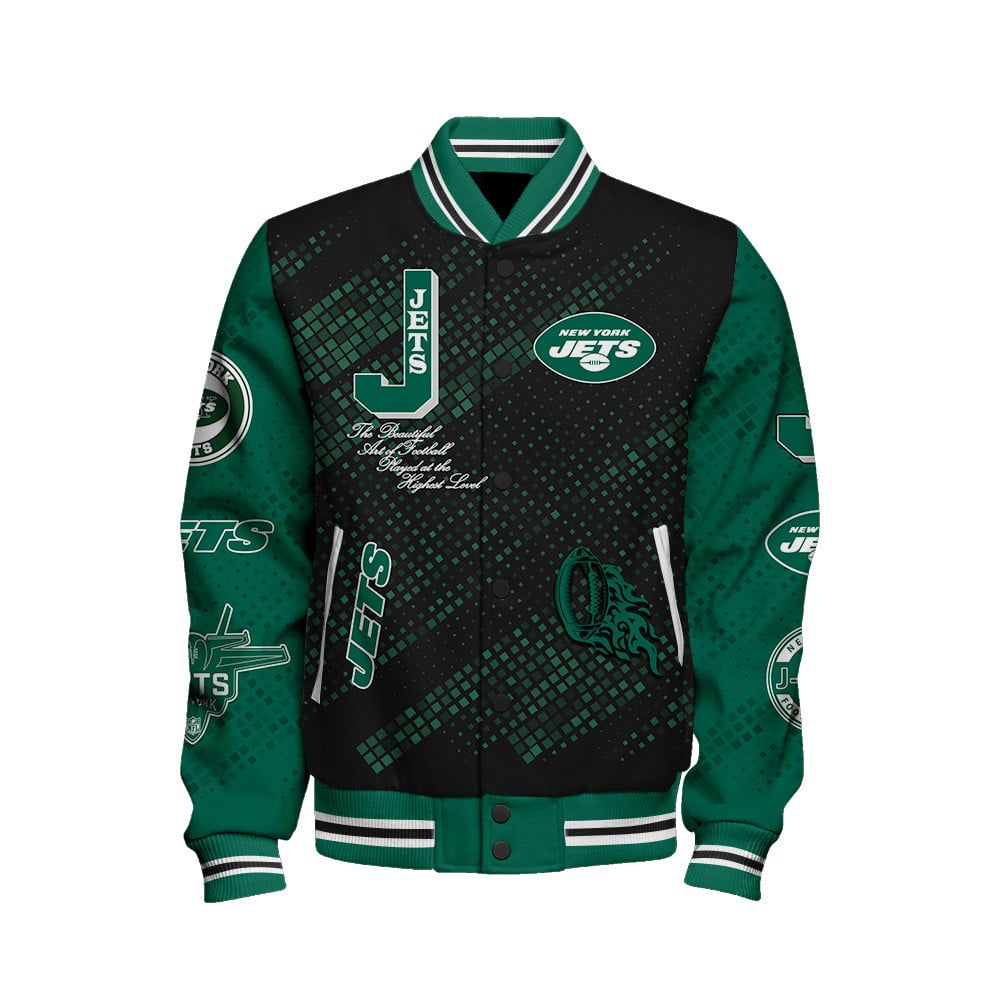 New York Jets National Football League Pattern Varsity Jacket V13 - Famjoys New York Jets National Football League Pattern Varsity Jacket V13 - Famjoys