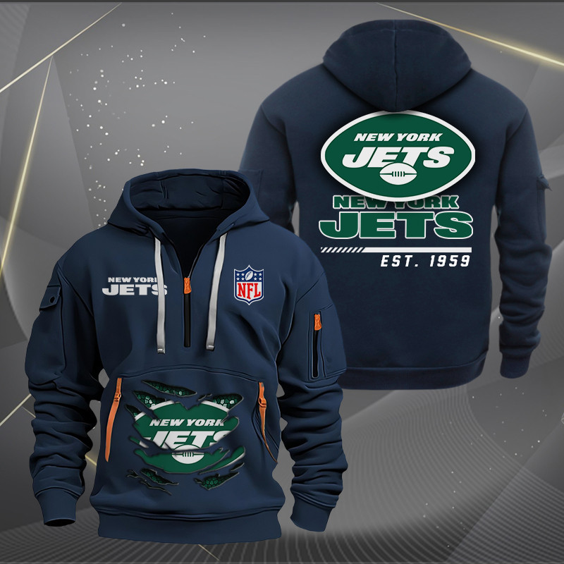 New York Jets New Personalized Quarter Zip Hoodie AZBTQZH000119 - Famjoys New York Jets New Personalized Quarter Zip Hoodie AZBTQZH000119 - Famjoys