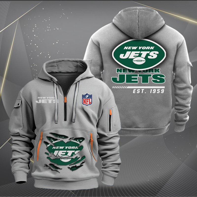 New York Jets New Personalized Quarter Zip Hoodie AZBTQZH000119 - Famjoys New York Jets New Personalized Quarter Zip Hoodie AZBTQZH000119 - Famjoys
