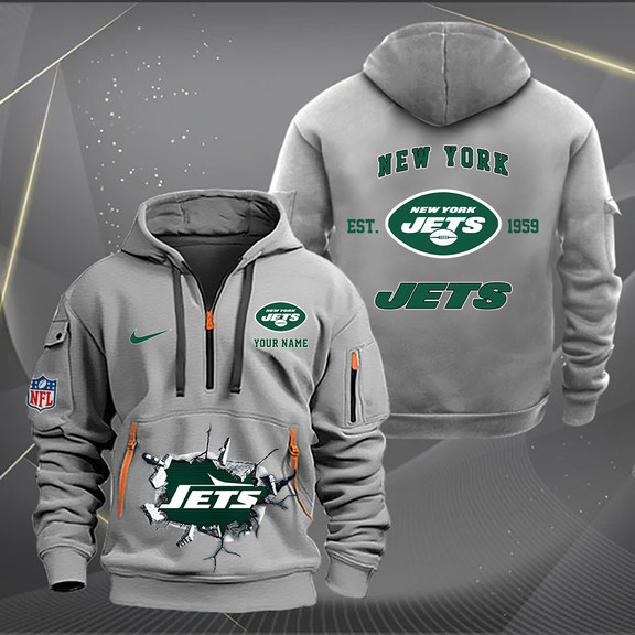 New York Jets New Personalized Quarter Zip Hoodie AZBTQZH000134 - Famjoys New York Jets New Personalized Quarter Zip Hoodie AZBTQZH000134 - Famjoys