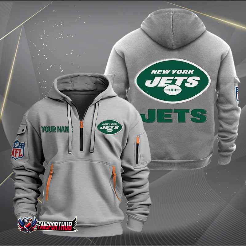 New York Jets New Personalized Quarter Zip Hoodie AZBTQZH000237 - Famjoys New York Jets New Personalized Quarter Zip Hoodie AZBTQZH000237 - Famjoys