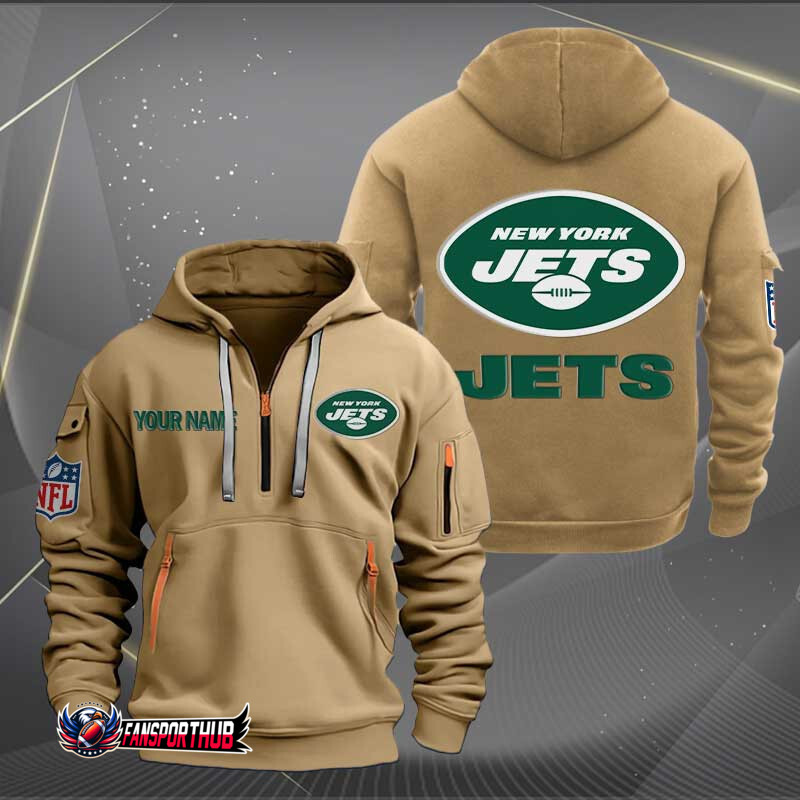 New York Jets New Personalized Quarter Zip Hoodie AZBTQZH000237 - Famjoys New York Jets New Personalized Quarter Zip Hoodie AZBTQZH000237 - Famjoys