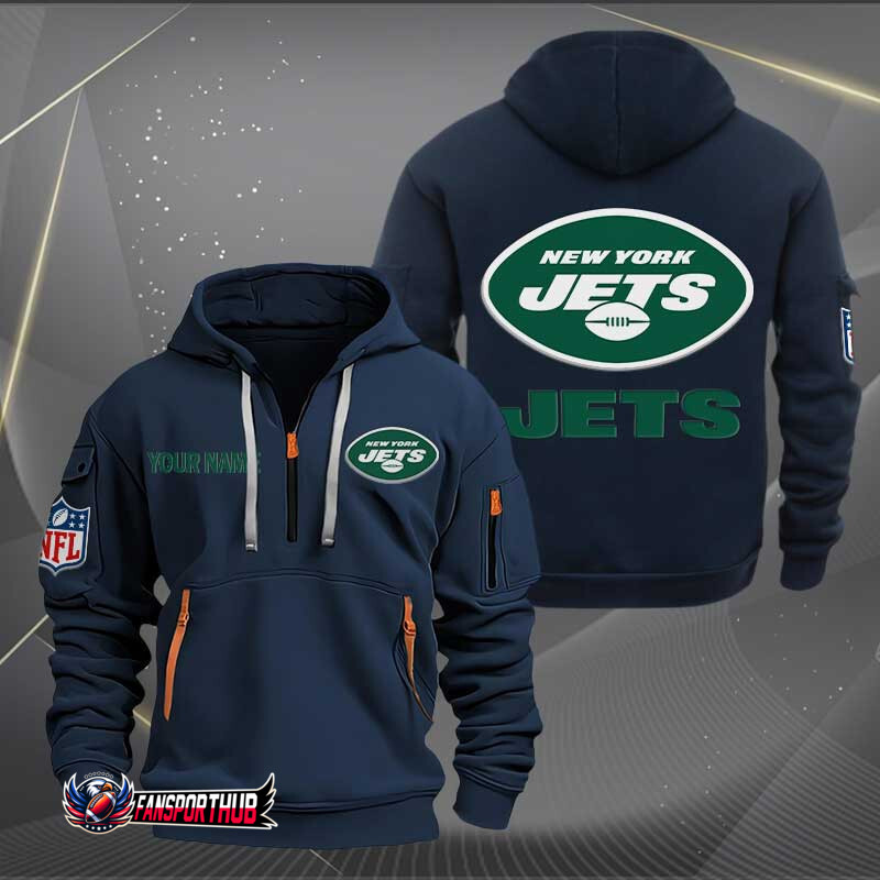 New York Jets New Personalized Quarter Zip Hoodie AZBTQZH000237 - Famjoys New York Jets New Personalized Quarter Zip Hoodie AZBTQZH000237 - Famjoys