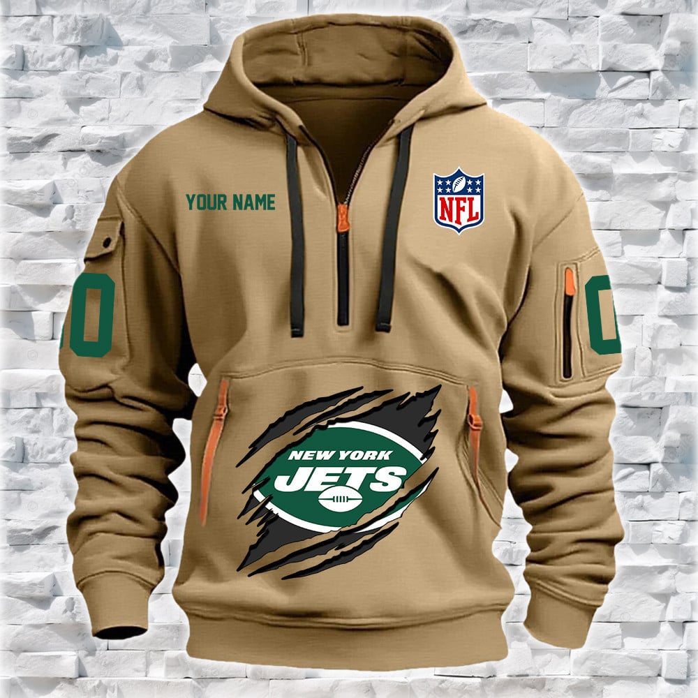 New York Jets New Personalized Quarter Zip Hoodie NA025 - Famjoys New York Jets New Personalized Quarter Zip Hoodie NA025 - Famjoys