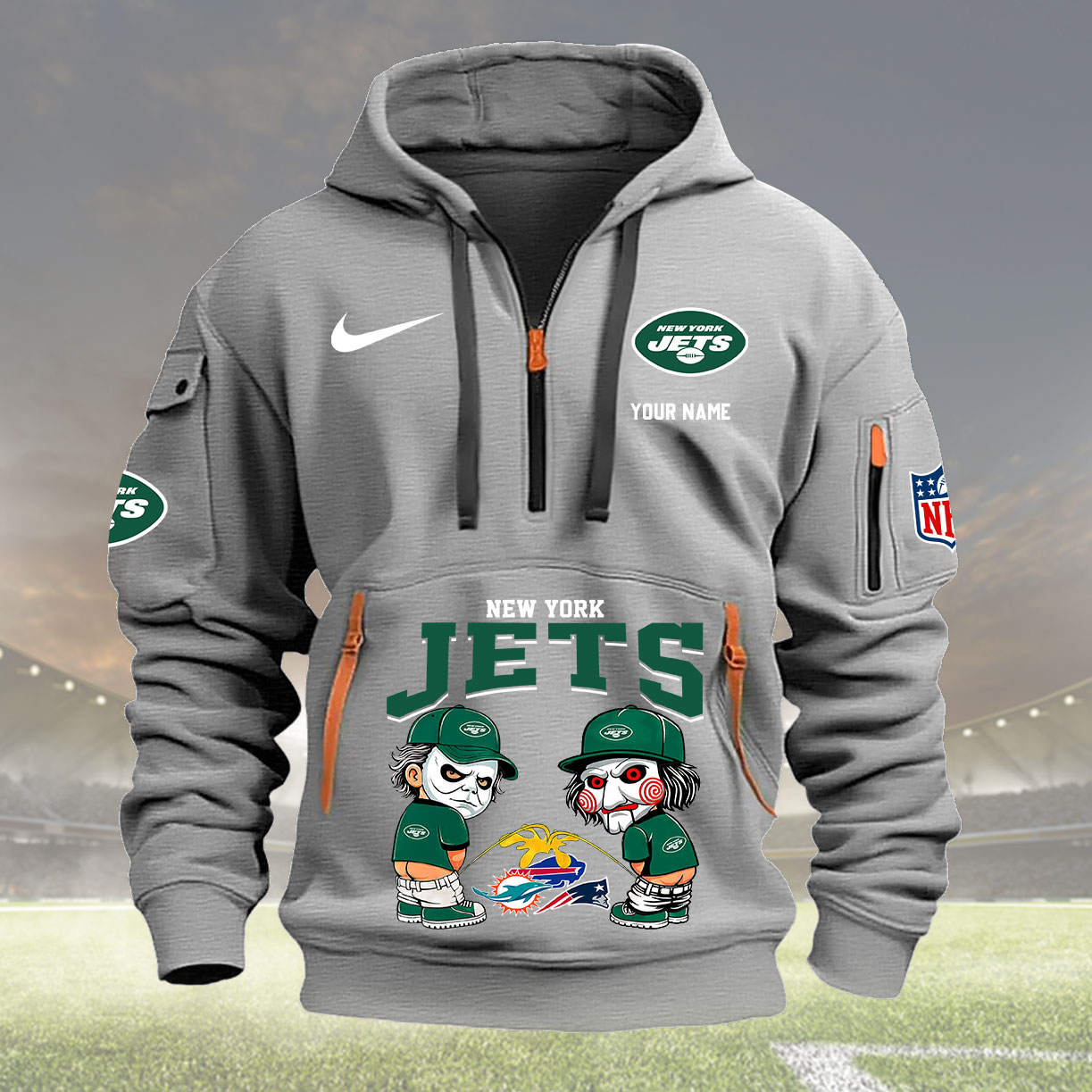 New York Jets Personalized Quarter Zip Hoodie New Collection AZBTQZH000296 - Famjoys New York Jets Personalized Quarter Zip Hoodie New Collection AZBTQZH000296 - Famjoys