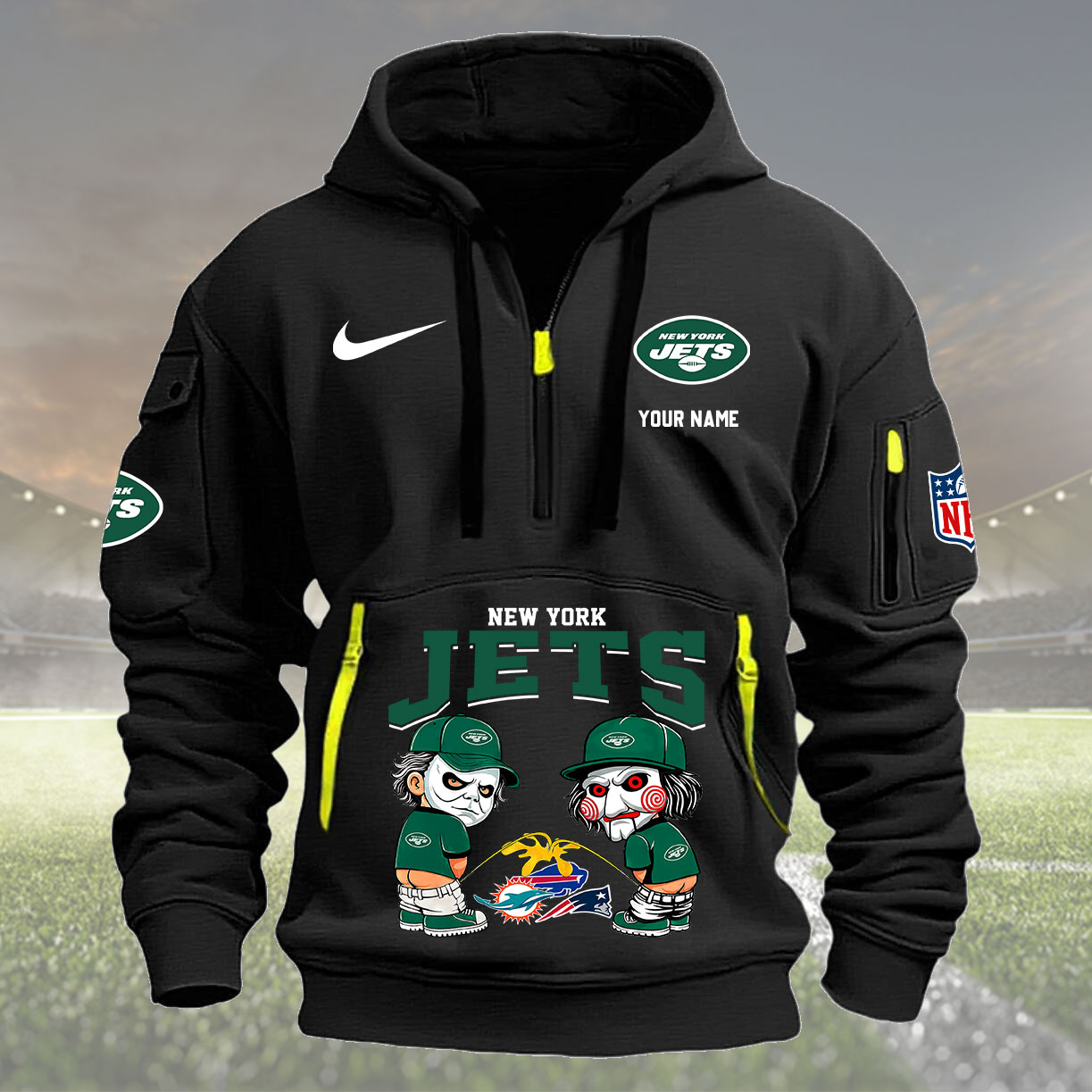 New York Jets Personalized Quarter Zip Hoodie New Collection AZBTQZH000296 - Famjoys New York Jets Personalized Quarter Zip Hoodie New Collection AZBTQZH000296 - Famjoys