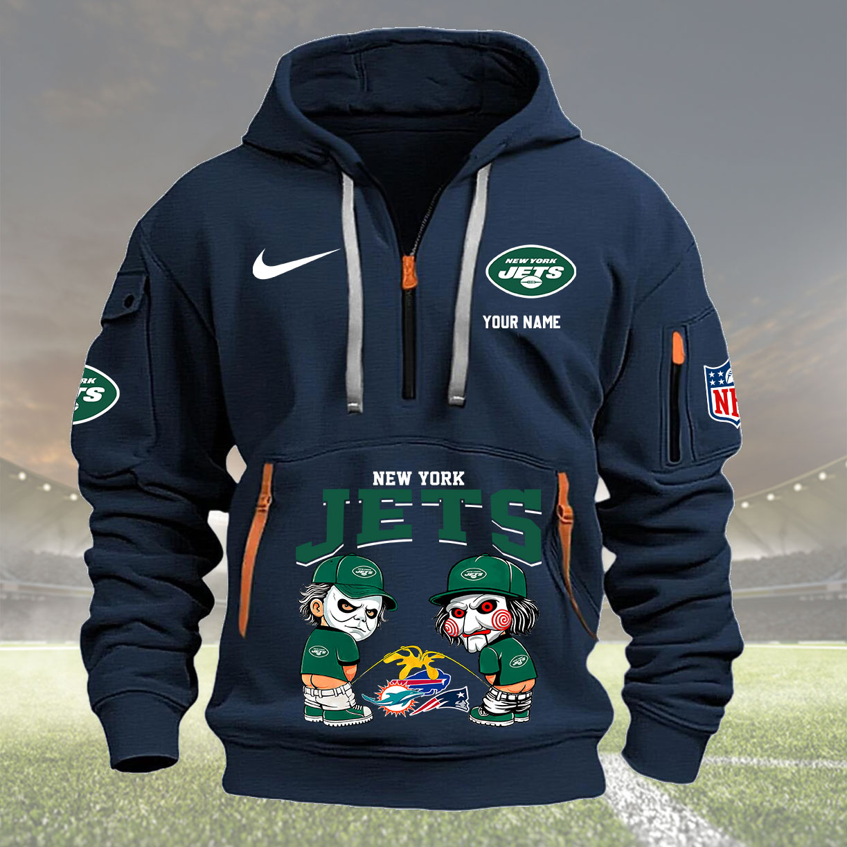 New York Jets Personalized Quarter Zip Hoodie New Collection AZBTQZH000296 - Famjoys New York Jets Personalized Quarter Zip Hoodie New Collection AZBTQZH000296 - Famjoys