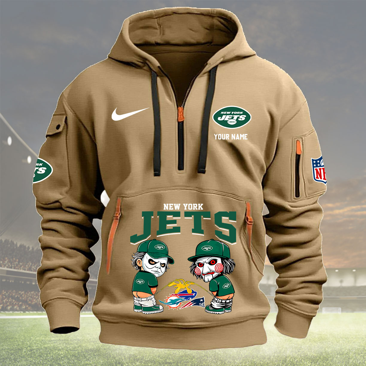 New York Jets Personalized Quarter Zip Hoodie New Collection AZBTQZH000296 - Famjoys New York Jets Personalized Quarter Zip Hoodie New Collection AZBTQZH000296 - Famjoys