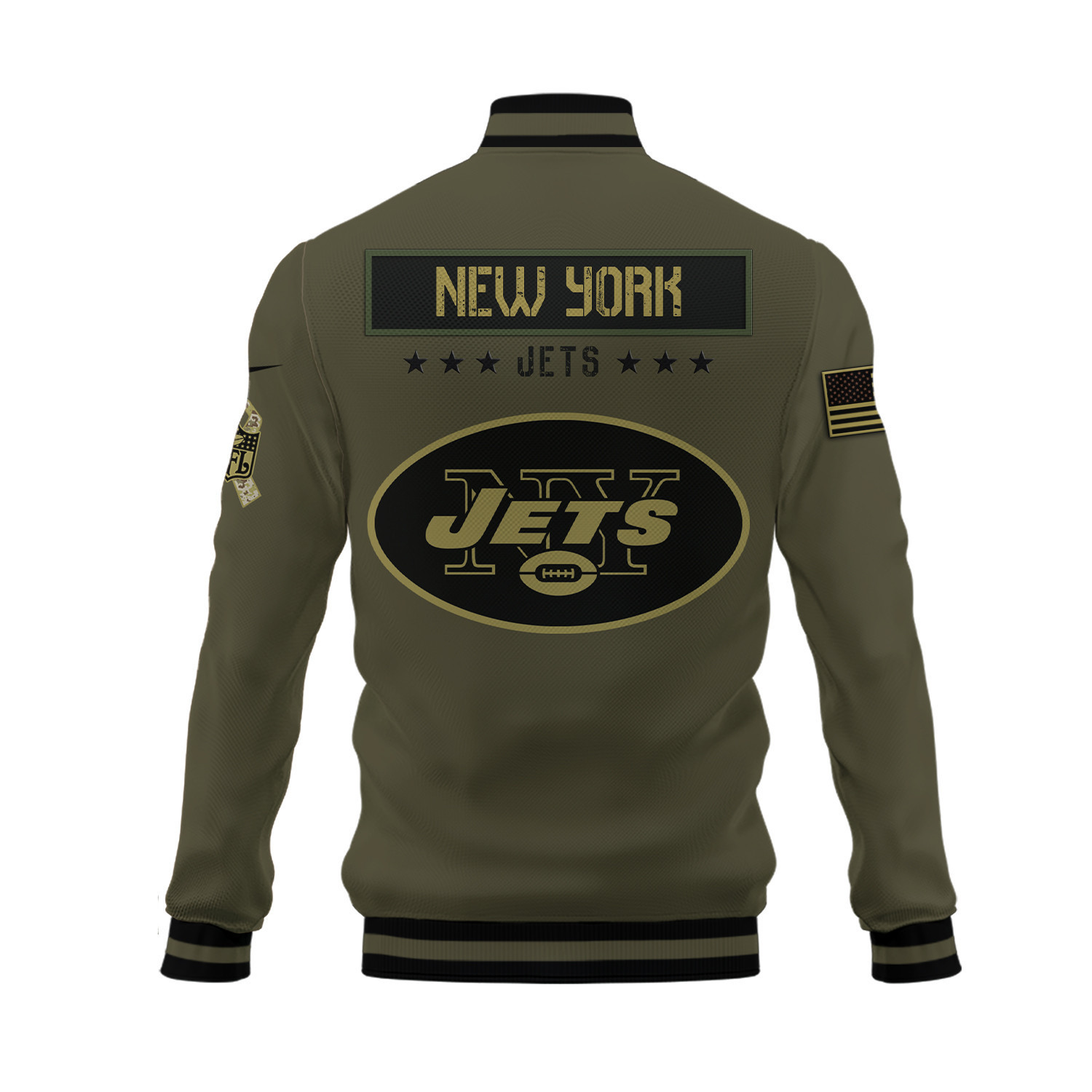 New York Jets Salute To Service Club Baseball Jacket Varsity Jacket - Green - Famjoys New York Jets Salute To Service Club Baseball Jacket Varsity Jacket - Green - Famjoys
