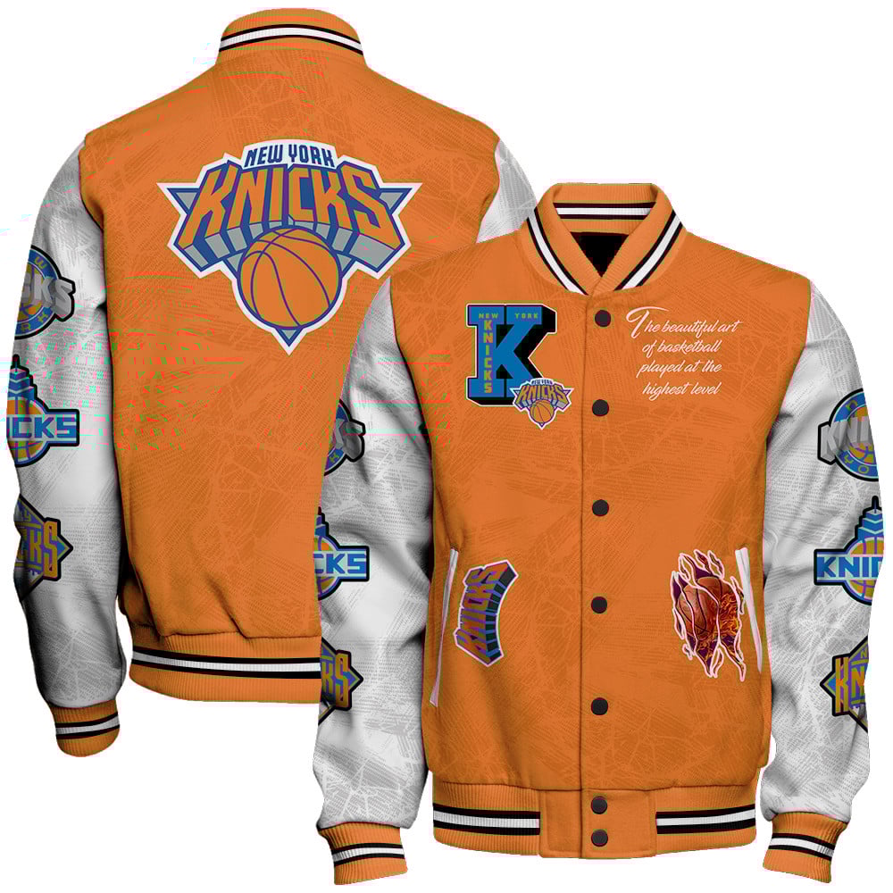 New York Knicks Baseball Varsity Jacket - Famjoys New York Knicks Baseball Varsity Jacket - Famjoys