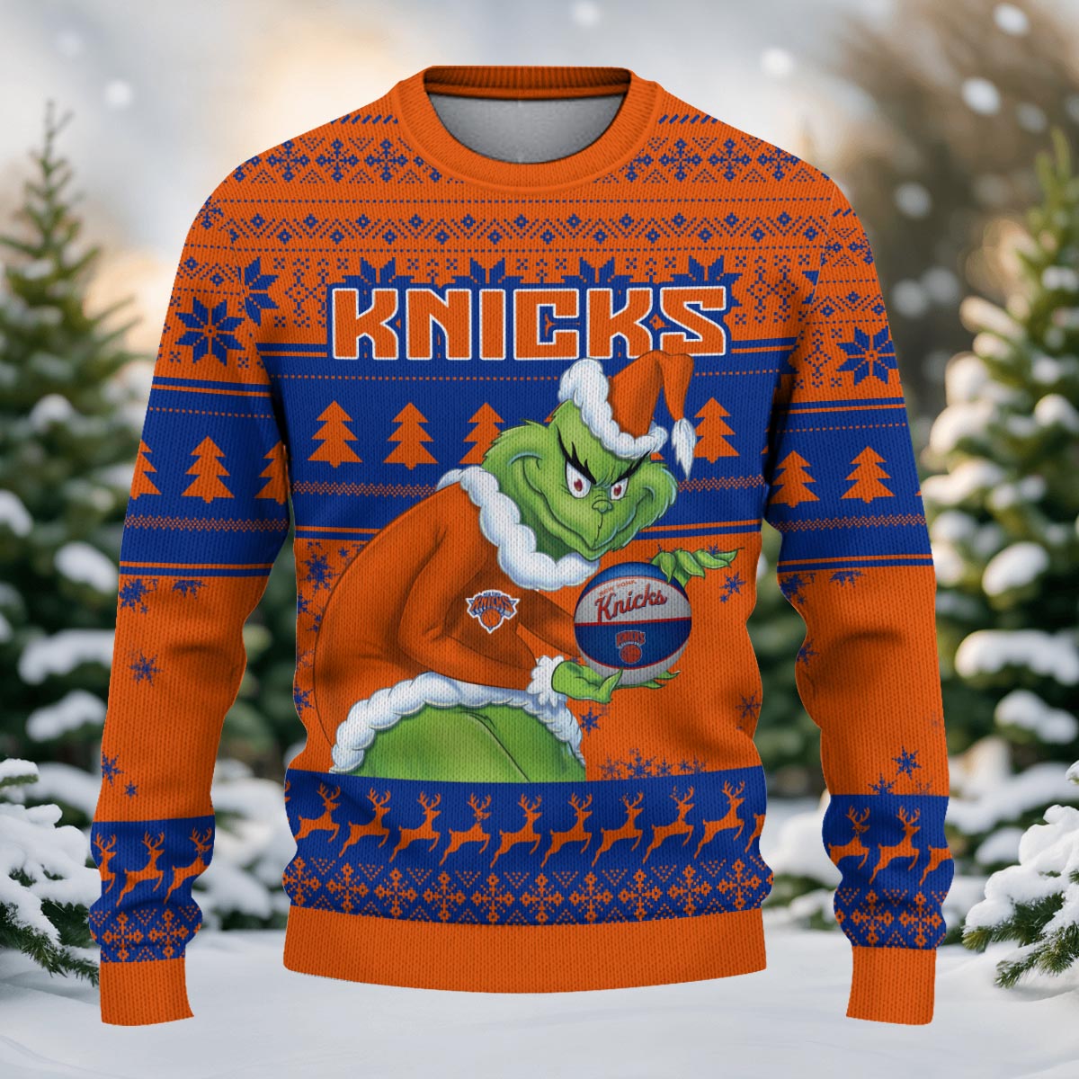 New York Knicks Grinch Christmas Ugly Sweater - Famjoys New York Knicks Grinch Christmas Ugly Sweater - Famjoys