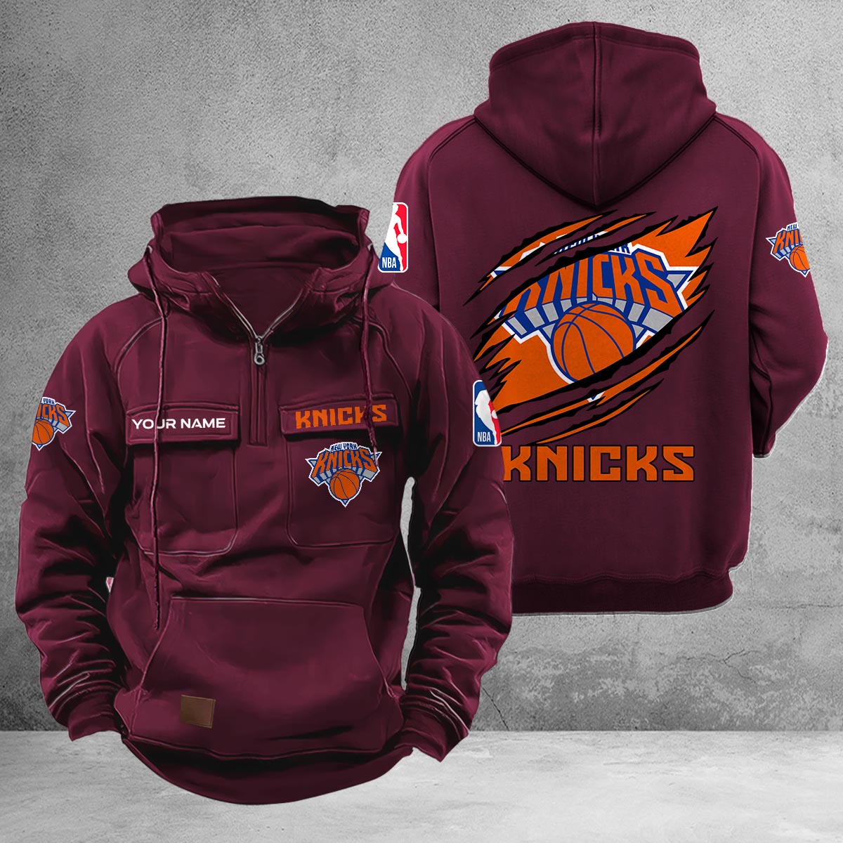 New York Knicks Multi-Pockets Zip-Up Hoodie - Famjoys New York Knicks Multi-Pockets Zip-Up Hoodie - Famjoys