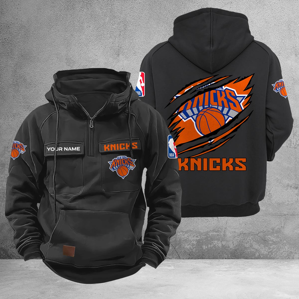 New York Knicks Multi-Pockets Zip-Up Hoodie - Famjoys New York Knicks Multi-Pockets Zip-Up Hoodie - Famjoys