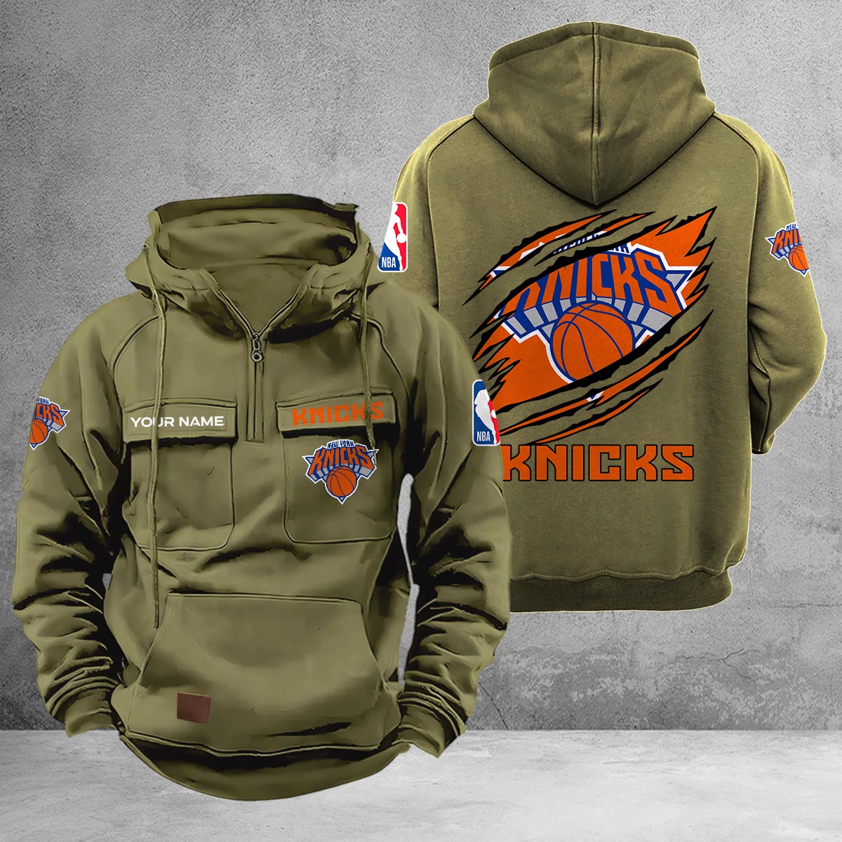 New York Knicks Multi-Pockets Zip-Up Hoodie - Famjoys New York Knicks Multi-Pockets Zip-Up Hoodie - Famjoys