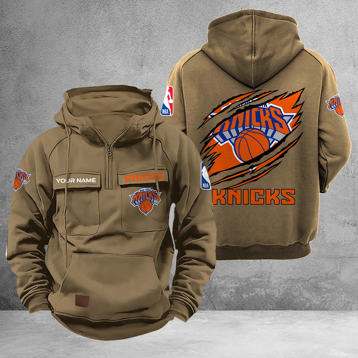New York Knicks Multi-Pockets Zip-Up Hoodie - Famjoys New York Knicks Multi-Pockets Zip-Up Hoodie - Famjoys