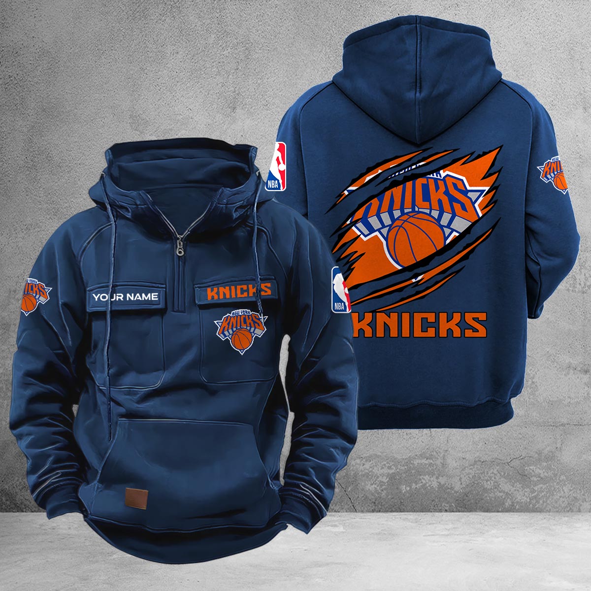 New York Knicks Multi-Pockets Zip-Up Hoodie - Famjoys New York Knicks Multi-Pockets Zip-Up Hoodie - Famjoys