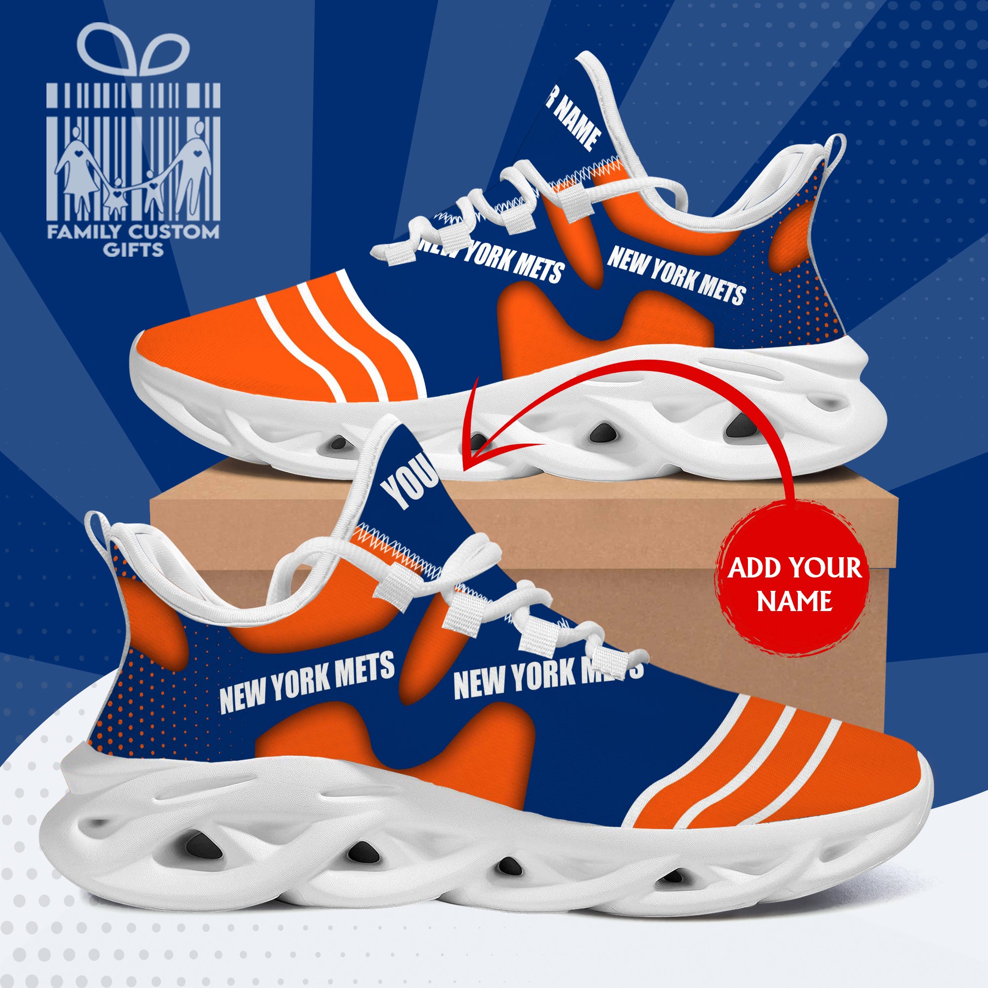 New York Mets Custom Baseball Personalized Max Soul Sneakers Running Sport Shoes for Men Women - Famjoys New York Mets Custom Baseball Personalized Max Soul Sneakers Running Sport Shoes for Men Women - Famjoys
